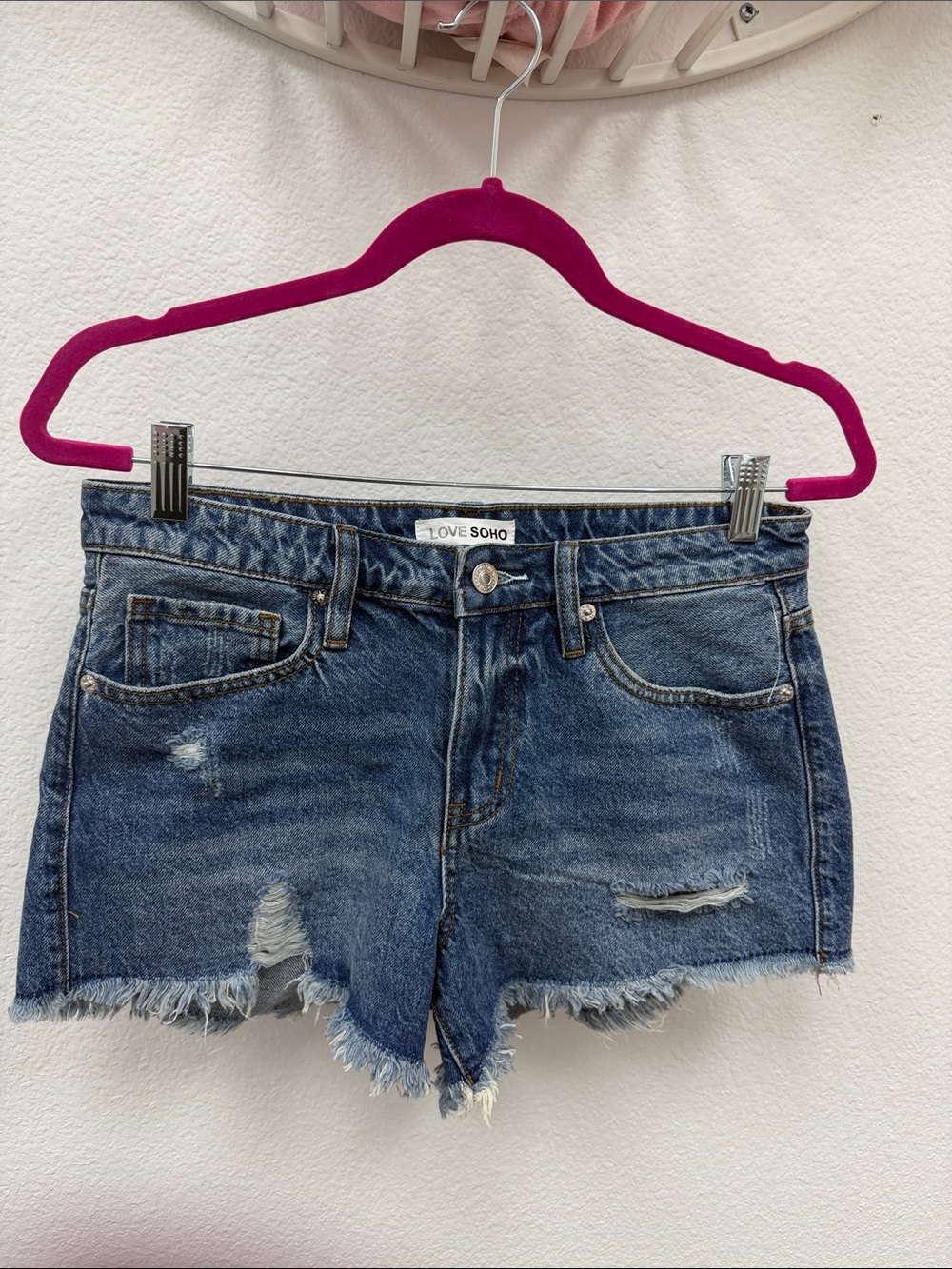 Distressed Denim Shorts - Blue